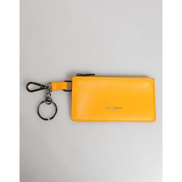 Dolce & Gabbana Yellow Orange Leather Credit Card Key Holder Clip On Men's